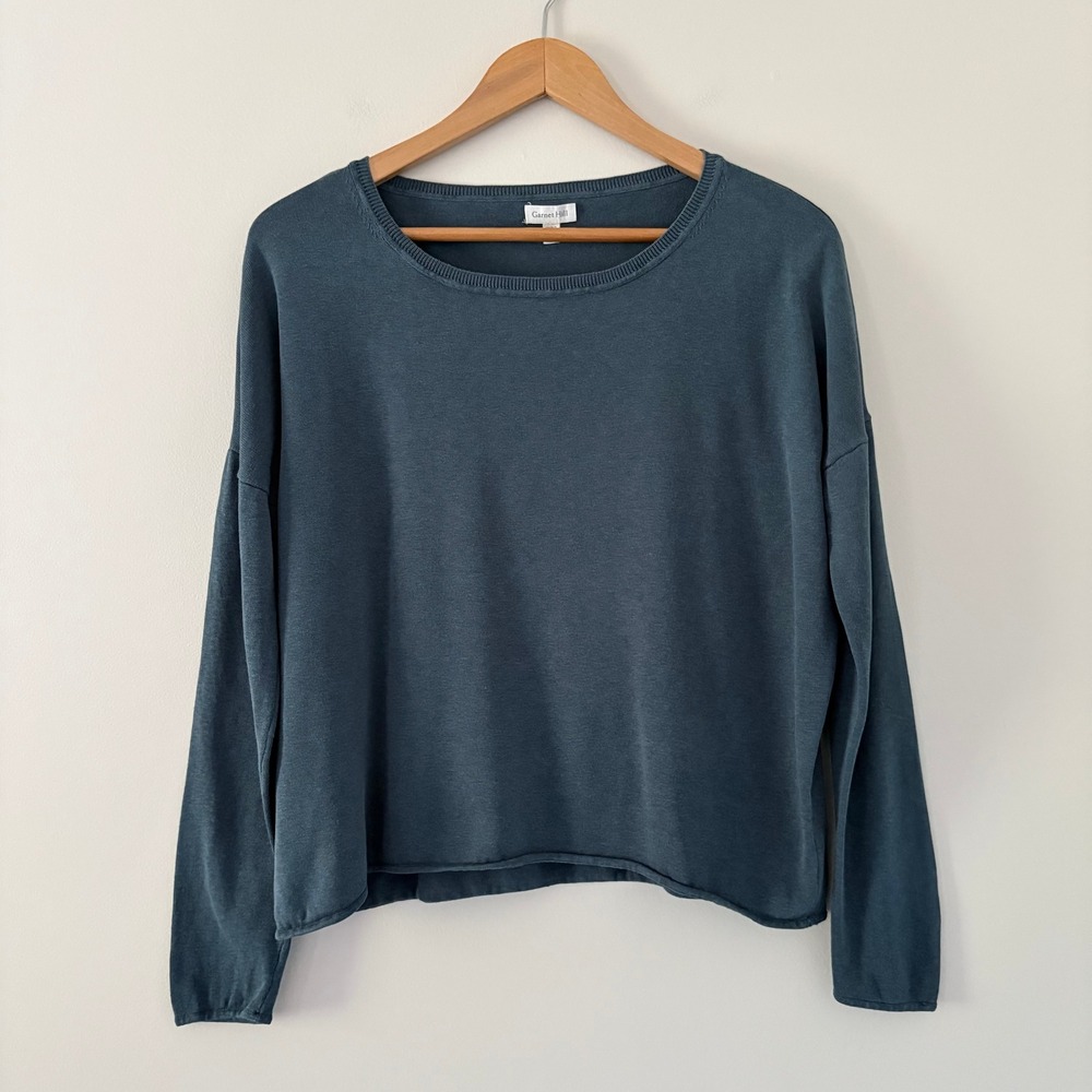 Garnet Hill Sweater Medium Blue Silk Cotton Blend Drop Shoulder Boxy Knit Top